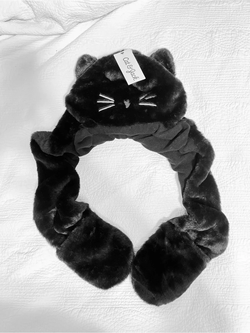 Cat & Jack Black Plush hat with extended mittens